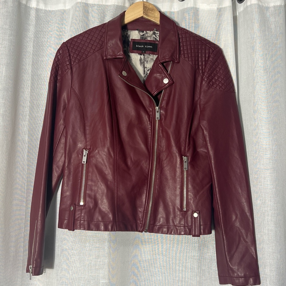 Black Rivet Wine Faux Leather Jacket